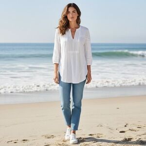 Sundance Catalog White Terra Mar Crochet Top Size Small Lace Detail Bohemian